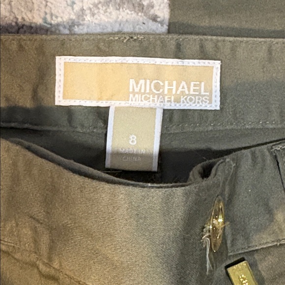 Michael Michael Kors • Cotton Pants Straight Ankle Gold Accents Olive Green - Picture 2 of 10